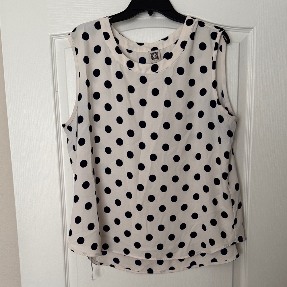 Anne Klein Black Polka Dot Tank Top - White